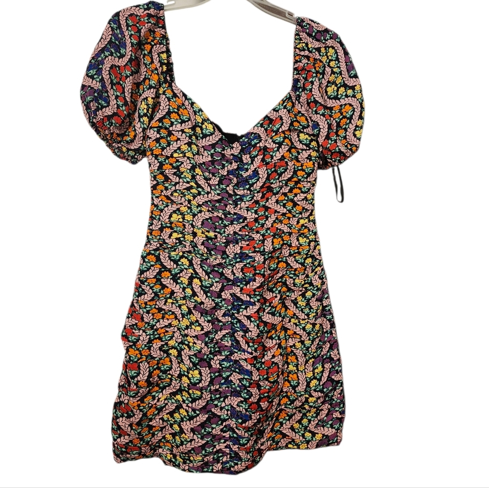 RHODE Black Mini Dress with Multicolor Floral Print